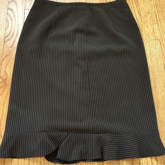Vintage 90's jKE Brown Striped Ruffle Hem Straight Pencil Skirt - Picture 4 of 15